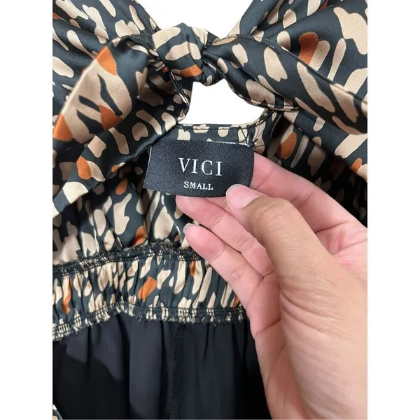 Vici Tie Front‎ Cutout Midi Dress Modern Geometric Cheetah Print Size Small - Image 5