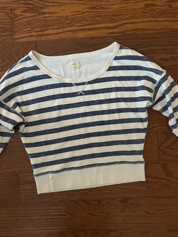 Aerie Scoop Neck Striped Lightweight Sweatshirt Size Large Drop Shoulder Comfy - Image 3