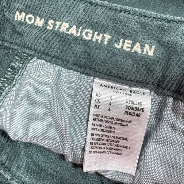 American Eagle Corduroy‎ Crop Pants Mom Straight Jean Teal Green 4 Y2K Twee - Image 10