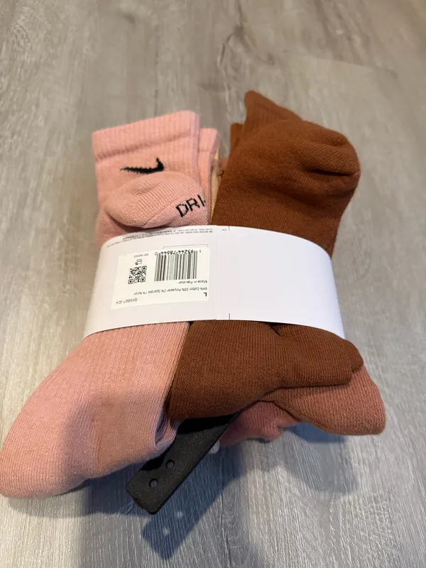 Nike Dri-Fit pink, beige, brown crew socks - Image 4