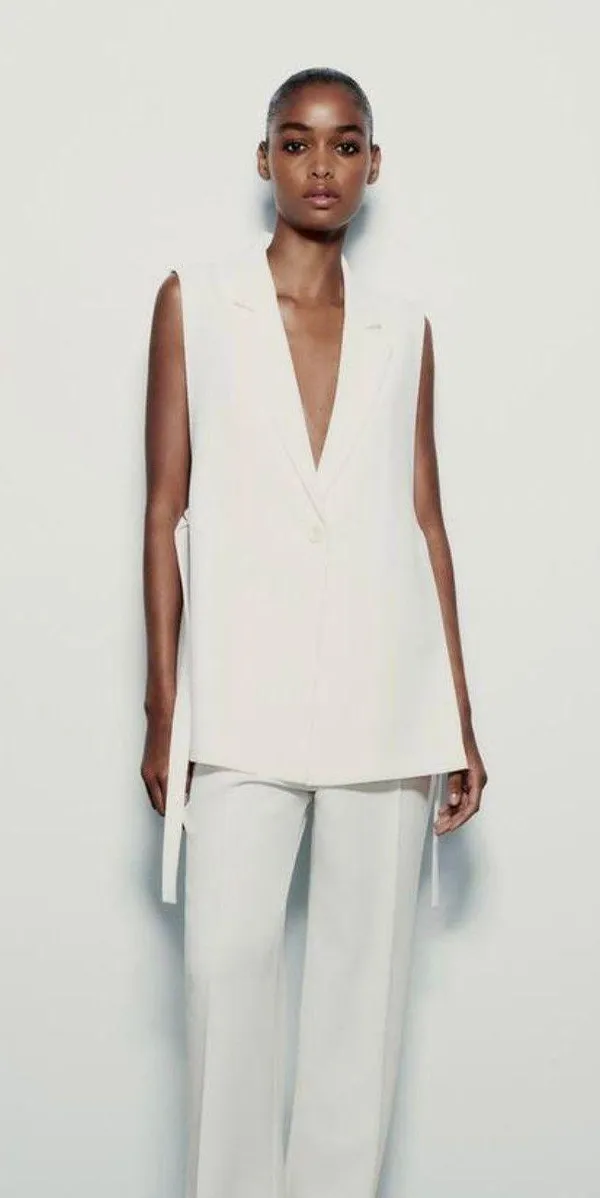 Zara blazer vest coat cream waistcoat with vents - Image 16