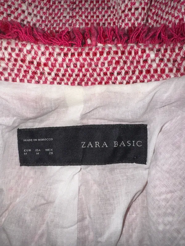 Zara Pink Tweed Fringe Blazer Jacket Size Medium - Image 7