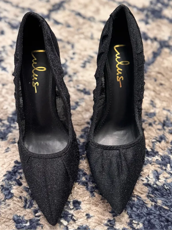 NWOB LuLu’s Megin Sparkle Black Shimmer Fabric Pointed-toe 4” Stiletto Heels 7.5 - Image 4