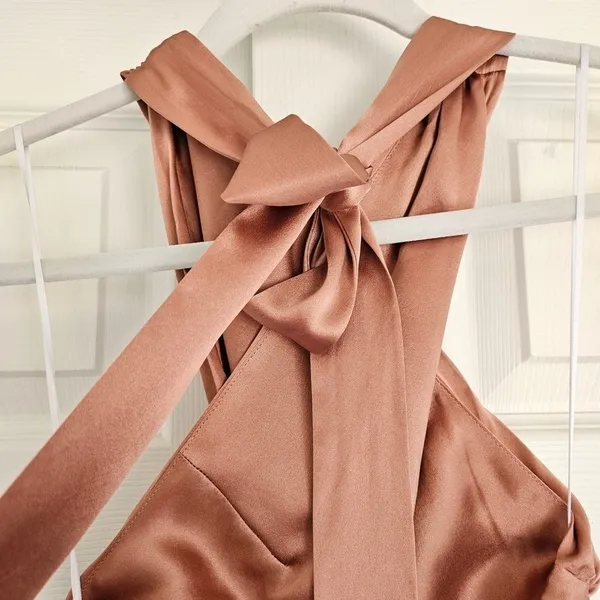 Reformation Maddison Silk Dress Praline Pink Brown Halter Midi Womens 12 NEW - Image 8
