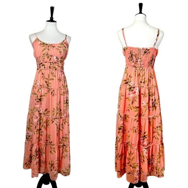 Lost + Wonder Maxi Dress Smocked Tiered Chiffon Peach Floral Women’s Size Medium - Image 13