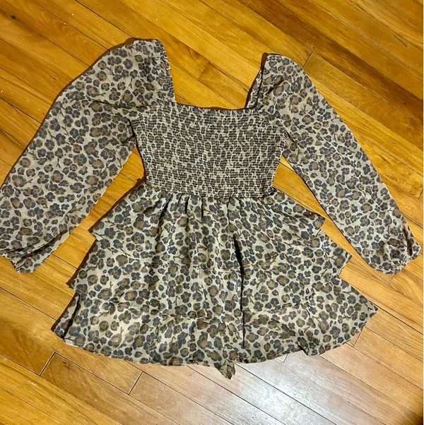 Express Leopard Print Romper | S | Tiered Ruffle Skirt - Image 3