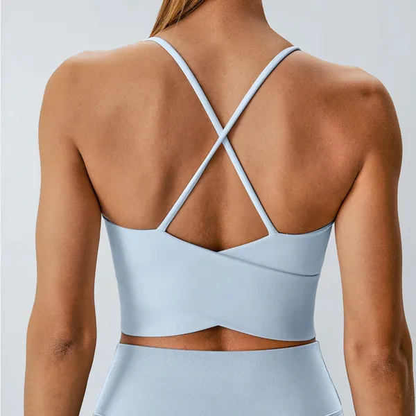 Berlook Activewear Light Blue V Neck X-Cross Sports Bra - Medium Support - Image 4