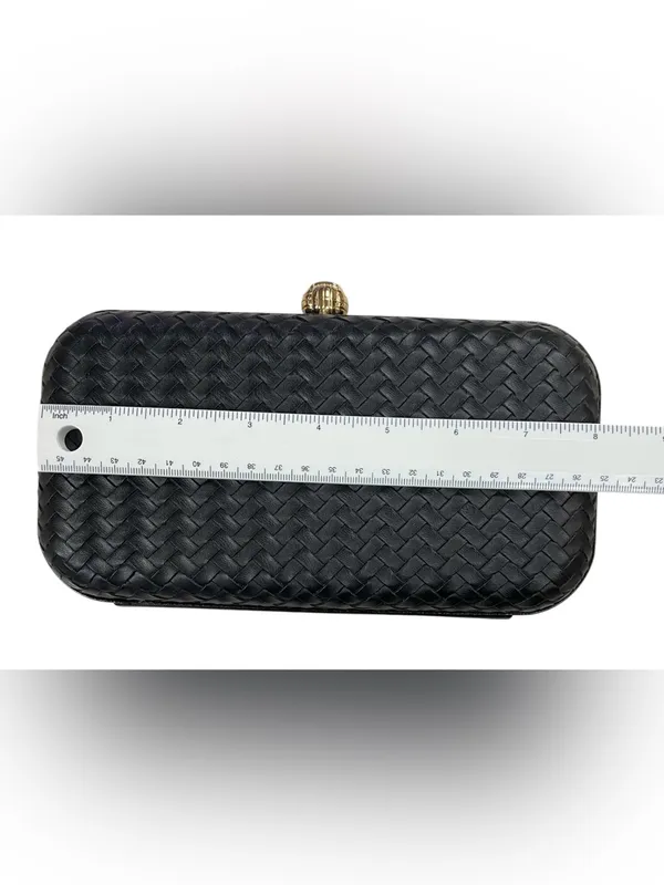 A New Day Black Woven Clutch Crossbody Bag Gold Chain Evening Purse Wedding - Image 6