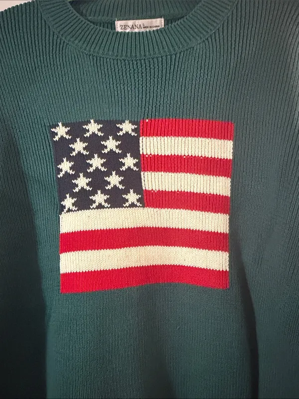 Zenana Outfitters Green Crewneck Sweater with Flag Motif - Image 3