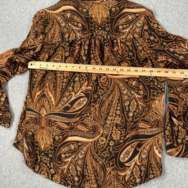 Richard Allen x H&M Paisley Long Sleeve Button Up Blouse Women's 12 Black/Brown - Image 6