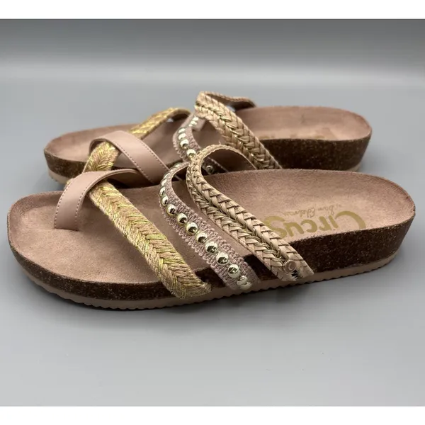 Circus Sam Edelman Oleander Shoes Size 7 Metallic Gold Pink Braided Sandals - Image 3