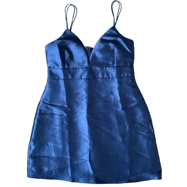 NWT Navy Blue Taffeta‎ Deep V-Neck Dark Fairy Dress Party Romantic Whimsigoth - Image 7