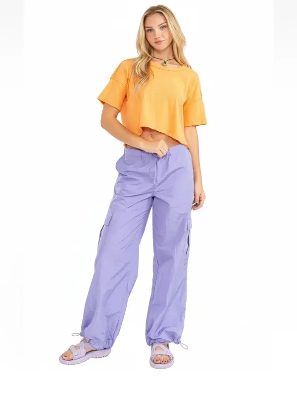 Boutique Style Lavender Cargo Windbreaker Pants - Women - Image 3