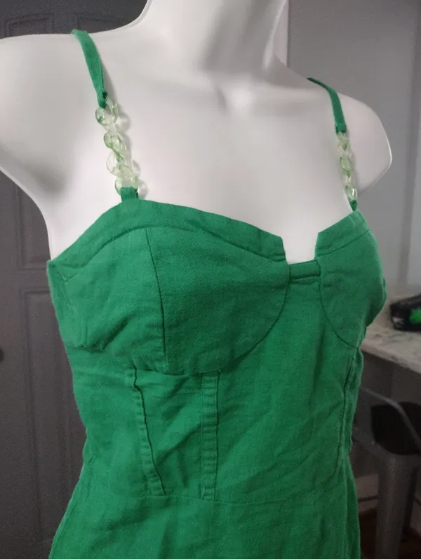 Zara Linen Blend Green Mini Corset Dress with Beaded Straps - Image 3