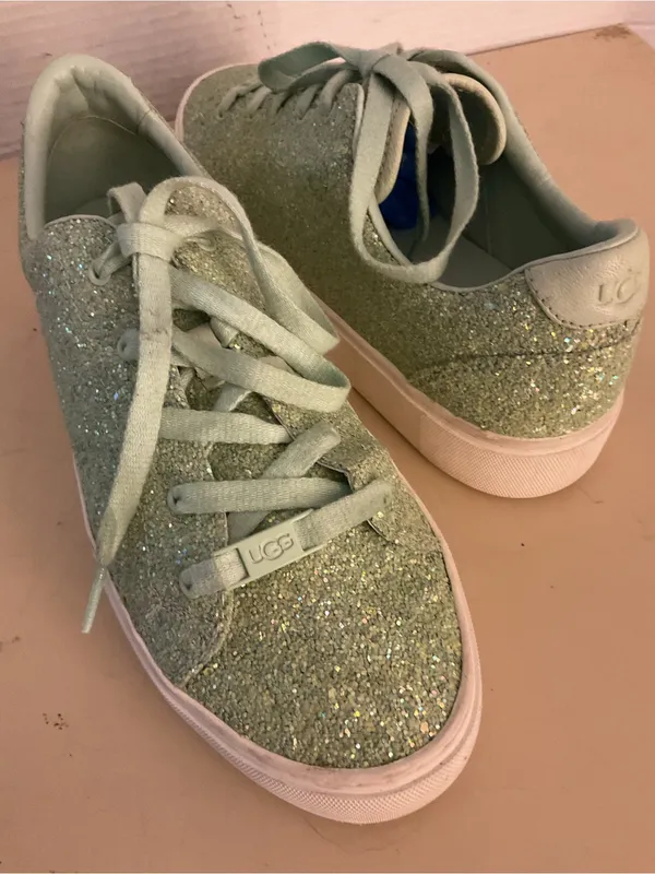 UGG women green sparkling Glitter leather Lace-Up Zilo Sneakers US 9 - Image 10