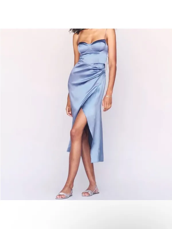Reformation Elegant Blue silk Dress NEW - Image 5