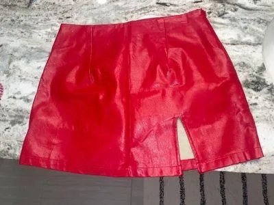 Olivacious Red Leather mini skirt Size L - Image 2