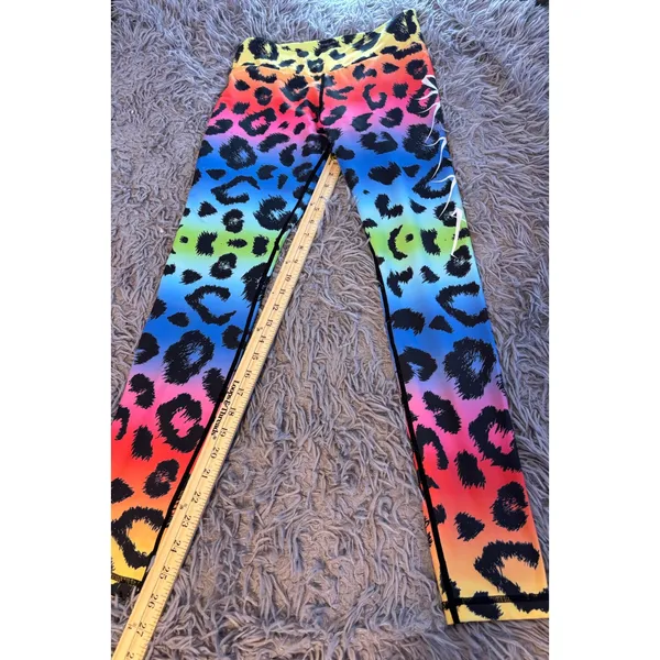 Grrrl Clothing Rainbow Leopard Print Scrunch Butt Leggings Multi Color Logo S - Image 2