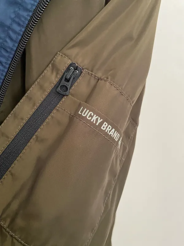 Lucky Brand Olive Jacket with Navy Lining - Lightweight Men’s Shirt Jacket - Image 5