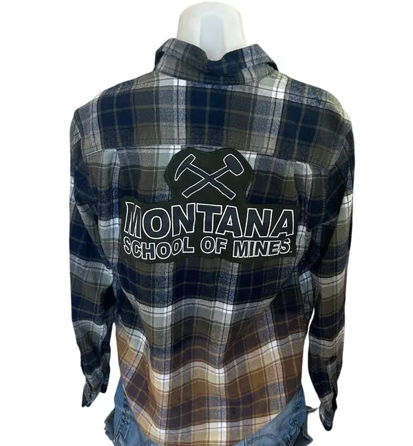Montana Tech Plaid Flannel Shirt SMALL Oversize Football Butte Tailgate Unique - Image 2