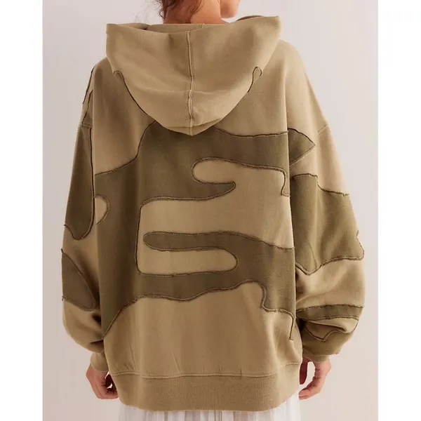 Free People Its A Vibe Camo Hoodie Small Green Patchwork Oversized Baggy Soft - Image 3