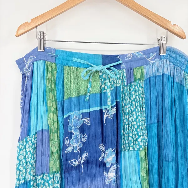 Phool Patchwork Boho Maxi Skirt Sz XL Hippie Festival Crinkly Lagenlook Blue - Image 3