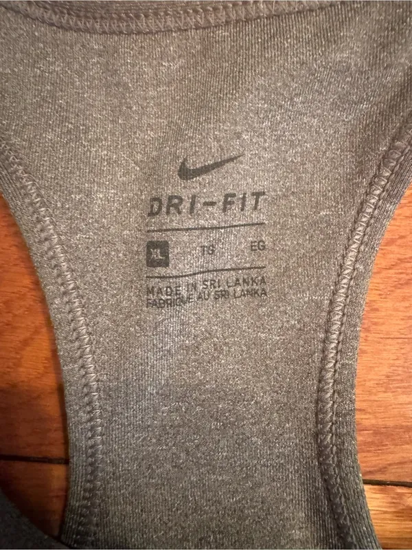 Nike Dri-Fit Racerback Sports Bra Heather Gray Classic Swoosh Size XL EUC - Image 3
