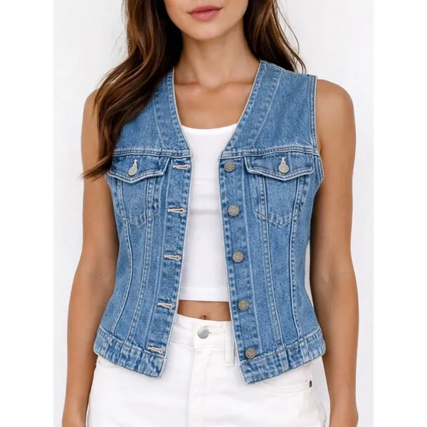 Vintage GAP Denim Vest Y2K Blue Jean Button Front Fitted Western Boho Size Small - Image 9