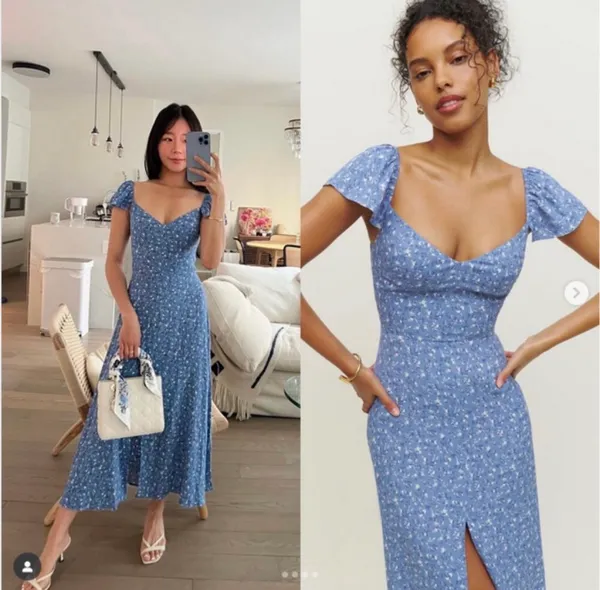 Reformation Baxley Floral Midi Dress Blue Size 4 - Image 2