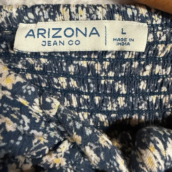 Arizona Jean Co L Blue Floral Tie Front Button Down Ruffle‎ Midi Dress Cottage - Image 5