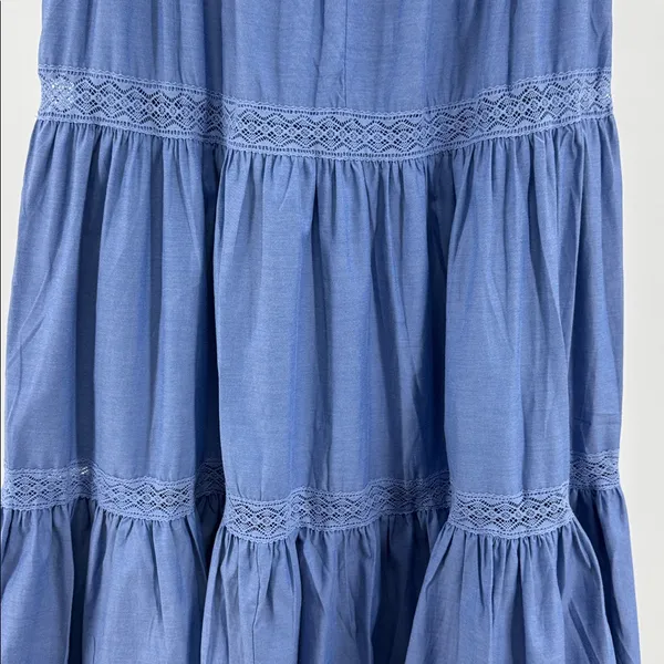 Francesca's Collections Blue Maxi Skirt Lace Accent western boho country cottage - Image 9