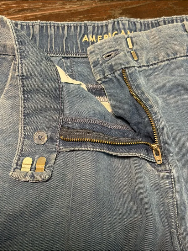 American Eagle Size 0 Wide Leg Chambray Trousers High Rise Blue - Image 6