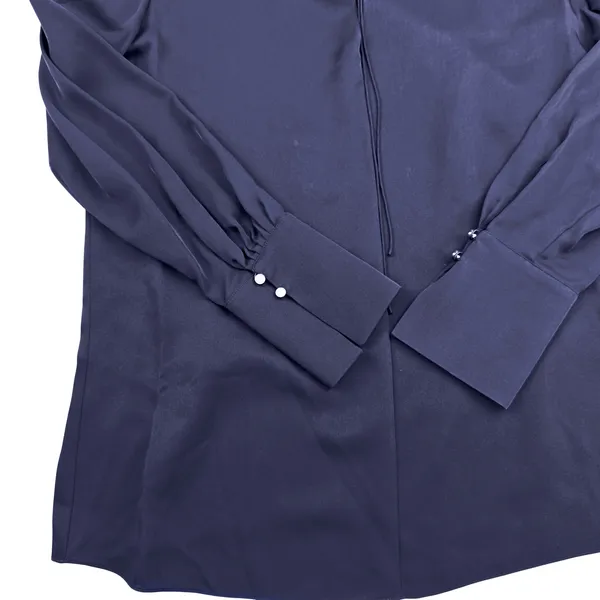 Theory Silk MED Navy Blue Keyhole Tie Front Cuffed Sleeve Blouse Tunic Minimal - Image 5