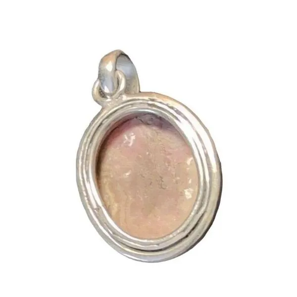 Oval Rhodochrosite Gemstone Pendant in Sterling Silver Bezel Setting - Image 2