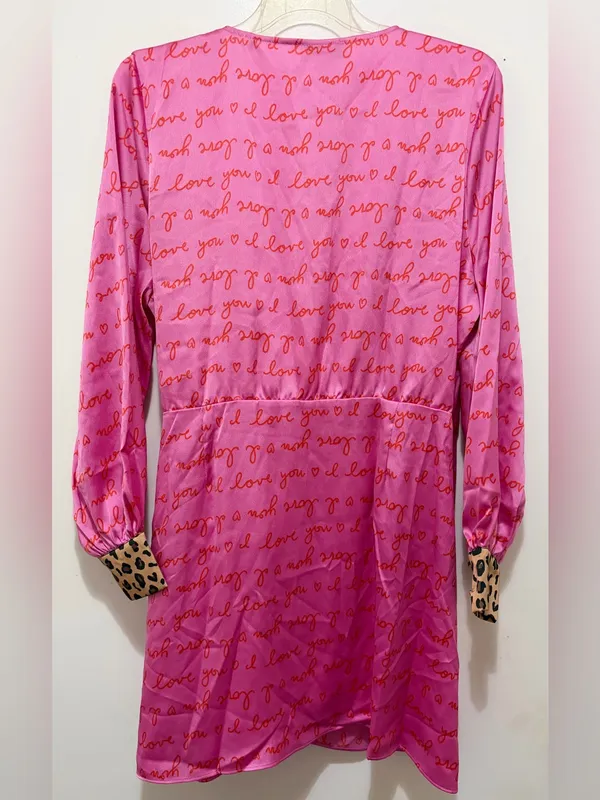 Never Fully Dressed Plus Love Print Wrap Mini Dress Pink & Red Sz 18 NWT - Image 6