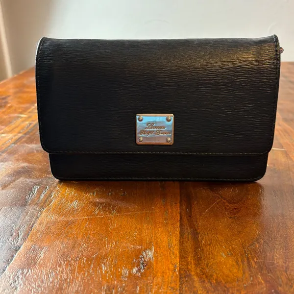 Lauren Ralph Lauren Black Textured Leather Chain Crossbody‎ Wallet Bag Silver - Image 8