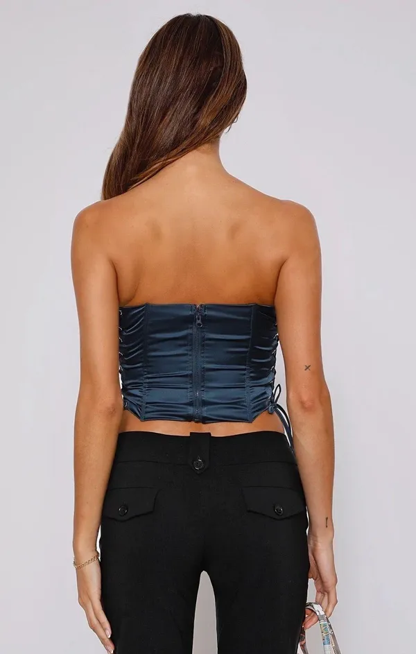 Tiger Mist Satin Gray Lace Up Amity Corset Crop Top - Image 8