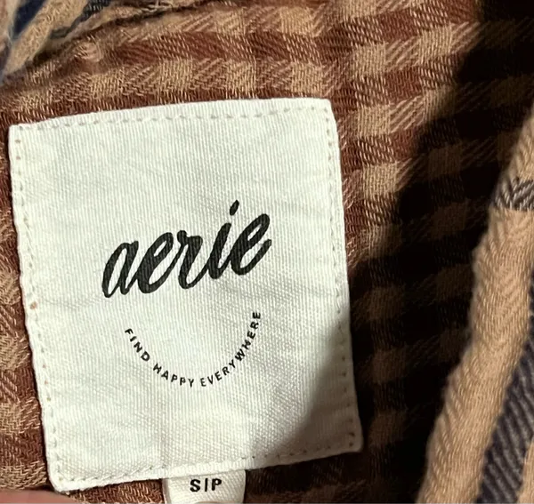 Womens small Aerie Brown & Blue Plaid Gauze Style Oversized Long Sleeve Shirt - Image 7