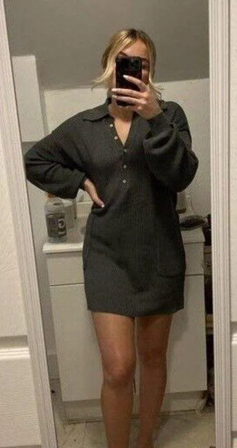 Free People Beach Picnic Sweater Mini Dress Olive Sage Green Linen Small - Image 8