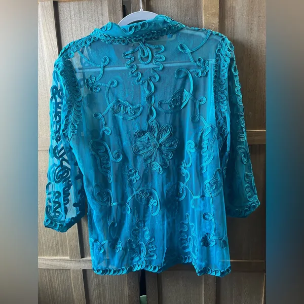 Joni B. Teal Embroidered Women's Top Blue Size M - Image 2