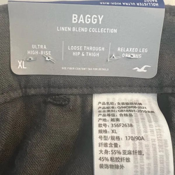 New Hollister Women’s Linen Blend Ultra High Rise Grey Cargo Pants Size XL - Image 6