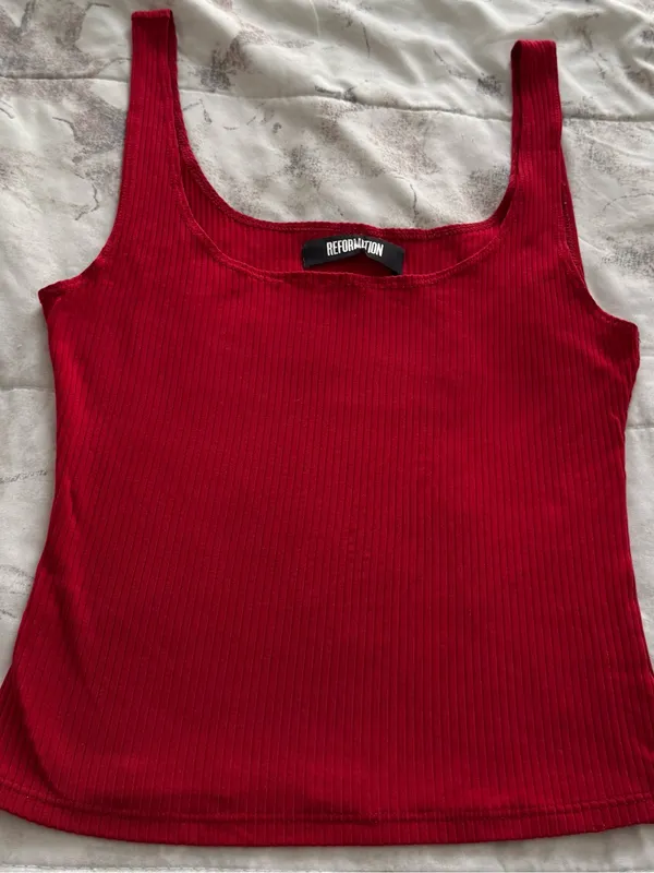 Reformation Carla red ribbed Sleeveless Square-Neck Tank Top, size S Made in USA - Image 12