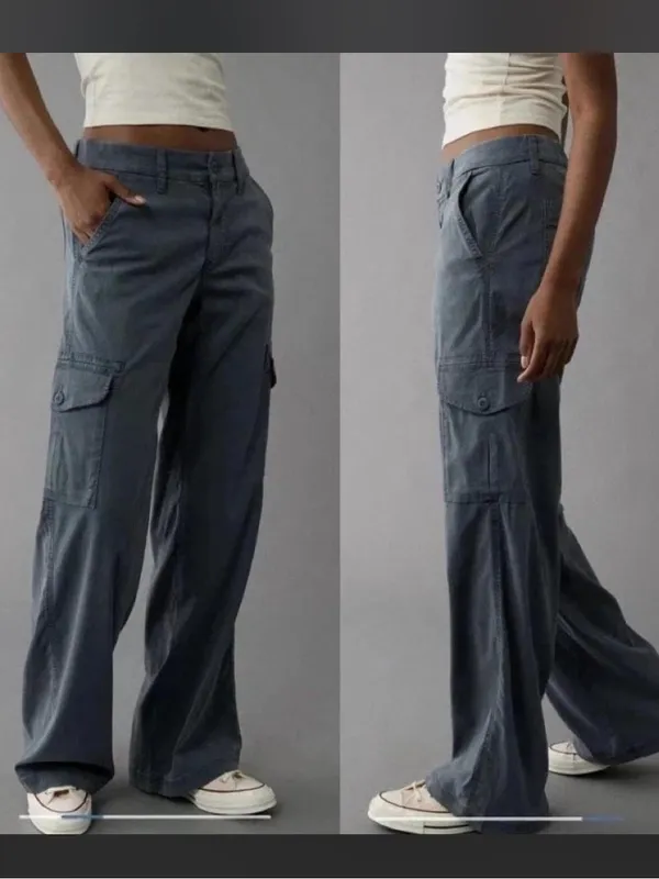AE Baggy Wide Leg Cargo Pants in Blue Gray Size 4 Mid Rise - Image 2