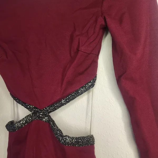 Windsor Long Sleeve Cutout Dress‎ in Burgundy with Silver Trim - Image 2