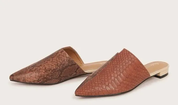 SheIn Point Toe Snakeskin Embossed Flat Mules - Image 3