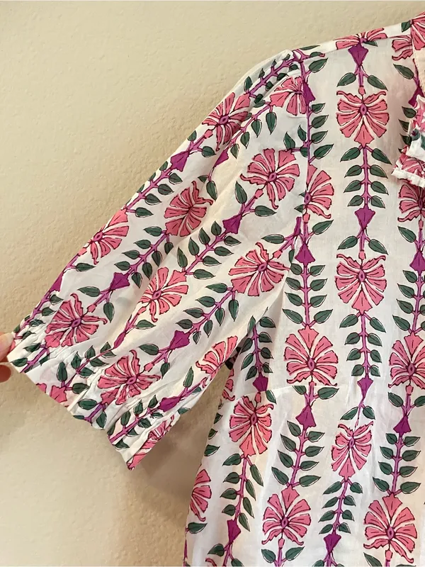 J. Crew Floral Hand Block Print Ruffle Placket Blouse Size S - Image 4
