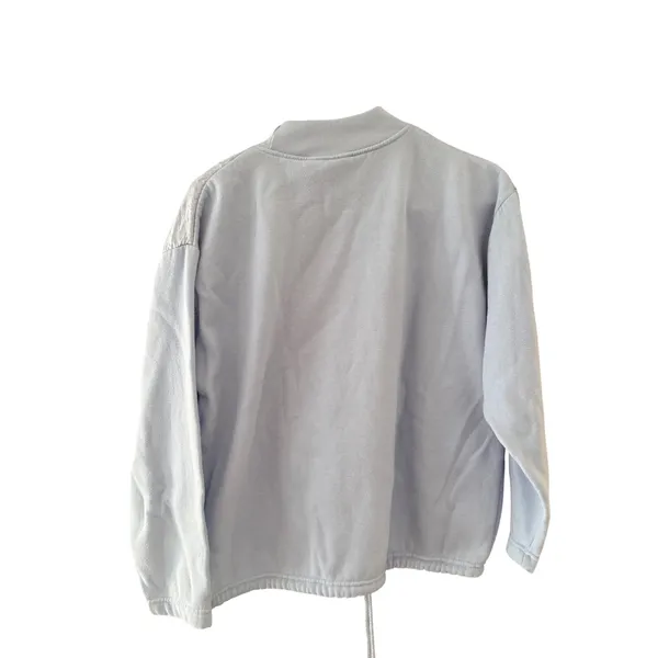 Vintage Gitano 80s Blue Mixed Media Mock Neck Sweatshirt P Medium Drawstring - Image 6