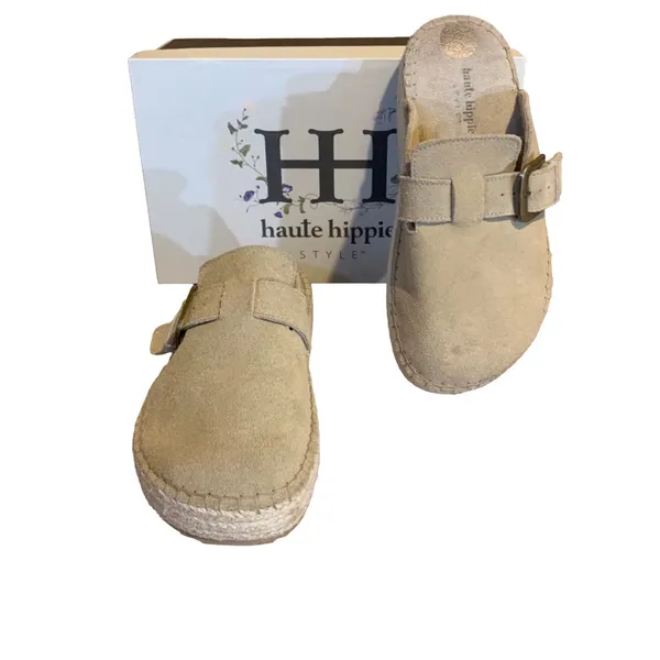 Haute Hippie "Biscuit" Beige "Aria" Suede Clogs With Box (6) - Image 2
