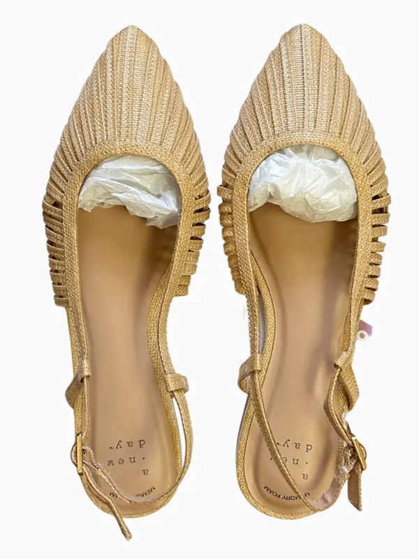 NIB A New Day Gold Straw Woven Pointed Toe Slingback Flats Memory Foam 6.5 - Image 8