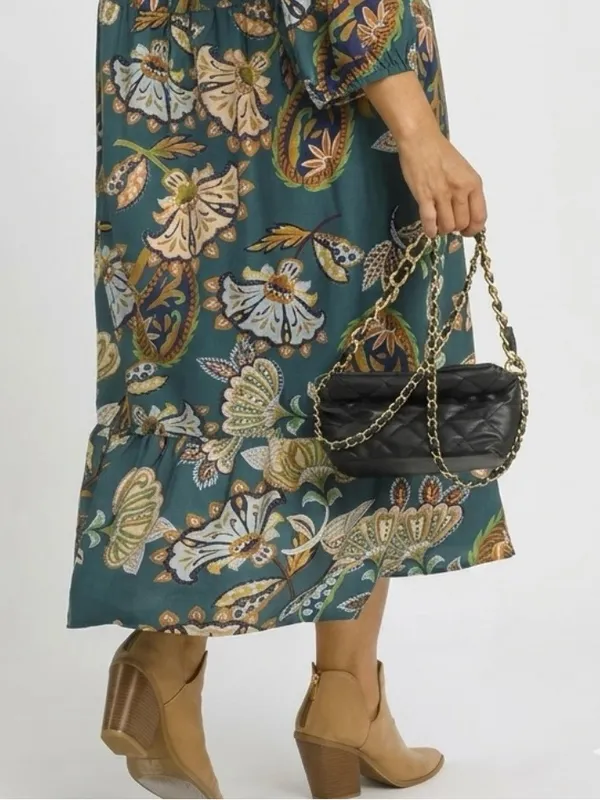 New!Umgee Plus Size Boho Paisley Lined Tiered Midi Dress Size 1X - Image 8